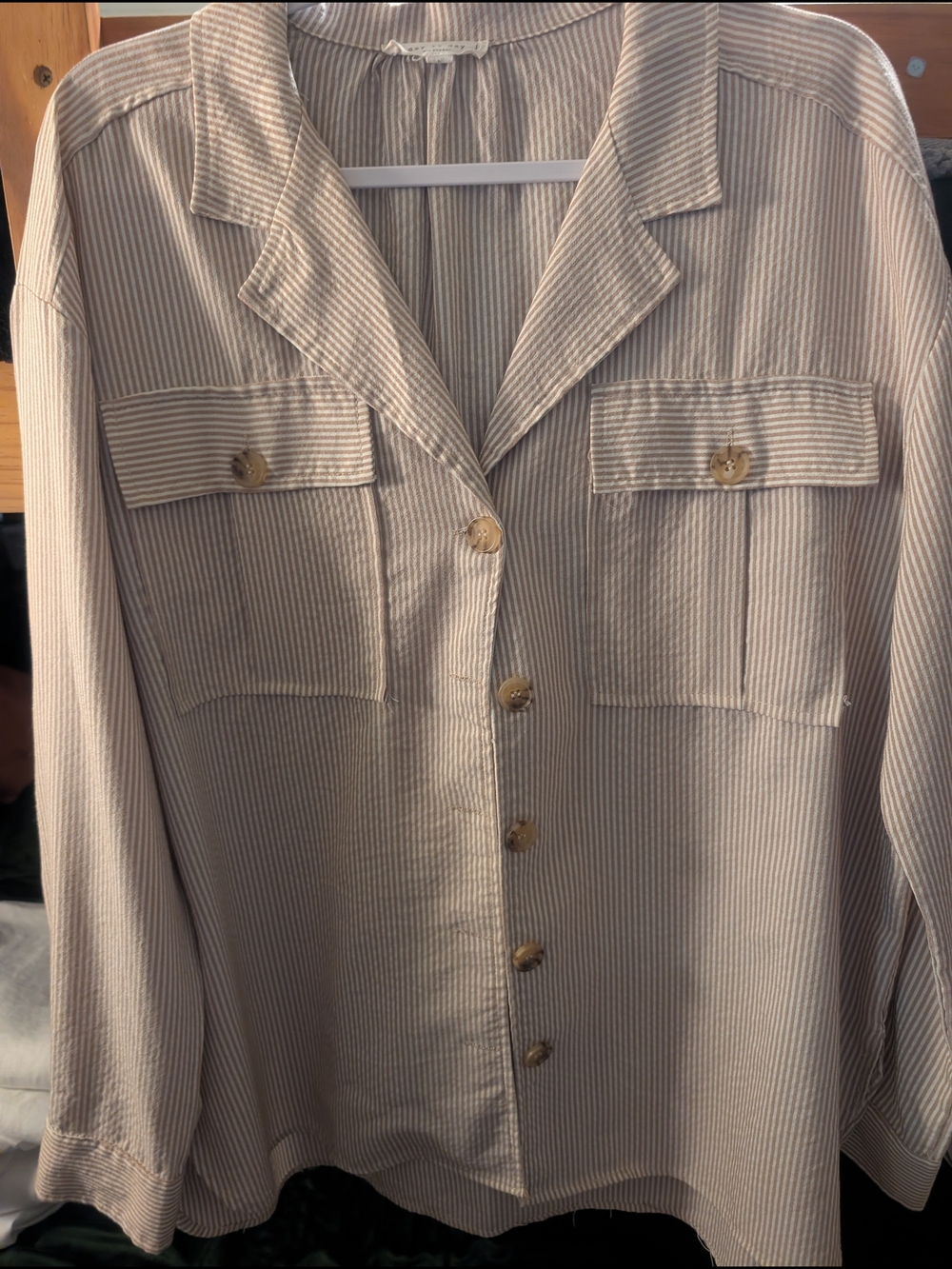 Blu Pepper Beige and White Striped Utility Shirt Jacket